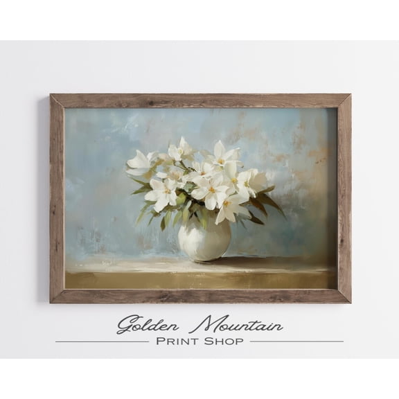 White Flowers Vintage, Botanical Spring Wall Art, Vintage Floral Print, Neutral Wall Print Decor, Art Poster Decor, Size 8x12 UNFFRAMED F03.1.8l972