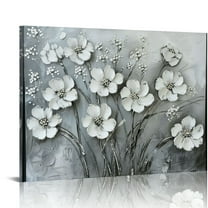 White Flowers Wall Art Canvas Decor Ready To Hang Home Office Decoration Gift Ideas 16x12in