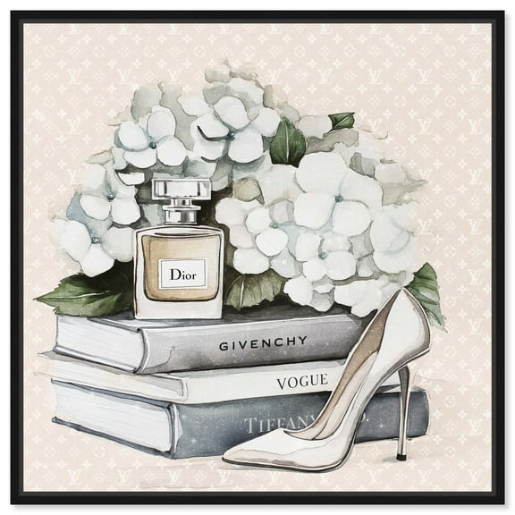 White Flowers and Glam Books Canvas Floral Glam Art by Art Remedy, Black Frame, 12" x 12"