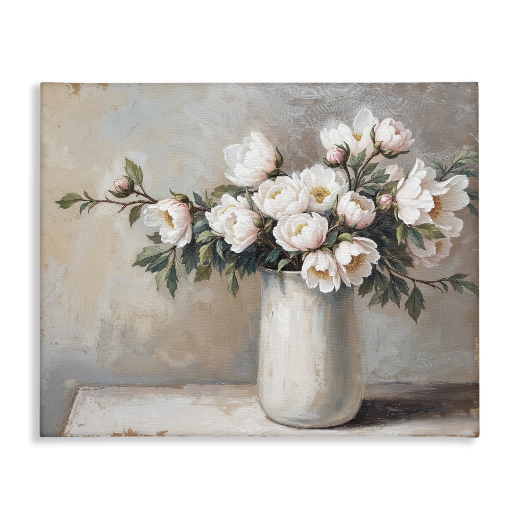 White Flowers in Vase Still Life Canvas Wall Art, design by Lettered and Lined