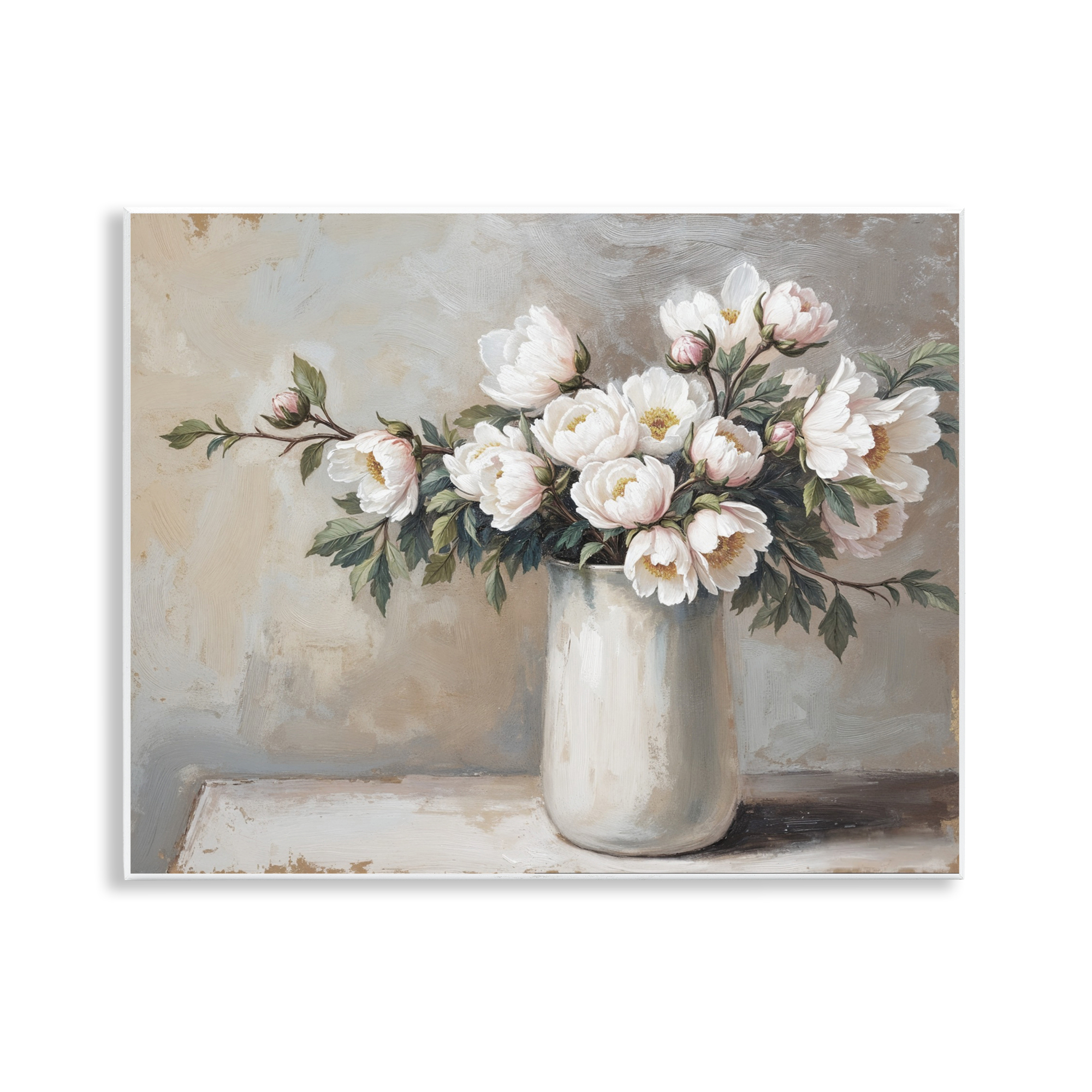 White Flowers in Vase Still Life Wall Plaque Art, design by Lettered and Lined