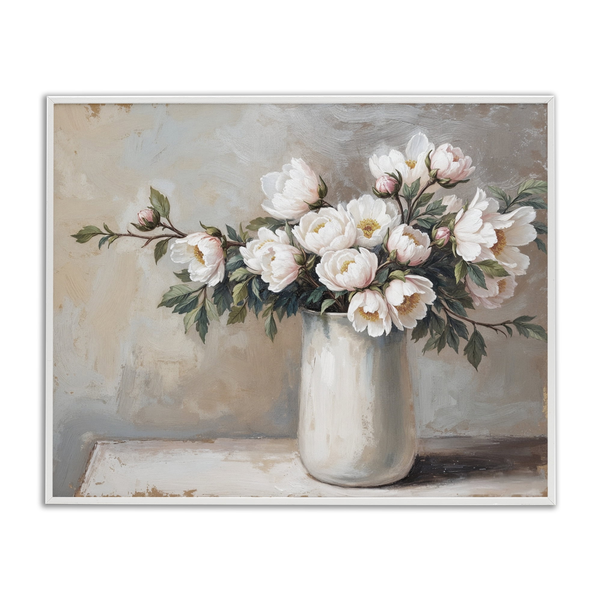 White Flowers in Vase Still Life White Framed Giclee Art, design by Lettered and Lined