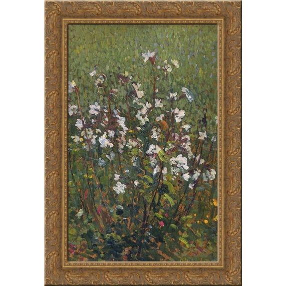 White Flowers in the Field 19x24 Gold Ornate Wood Framed Canvas Art by Martin, Henri