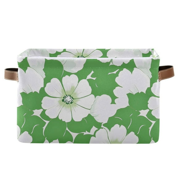 White Flowers with Petals Storage Bins with Handle Fabric Organizer Basket Foldable Box 1 Pack 14.2x10.2x8.3