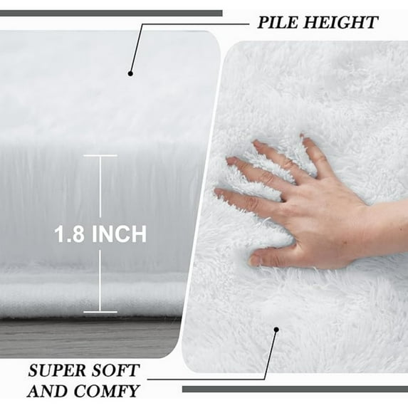 White Fluffy Area Rug Bedroom: Shag Rugs for Bedroom -White Area Rug 5x7 P Fuzzy Carpet for Living Room