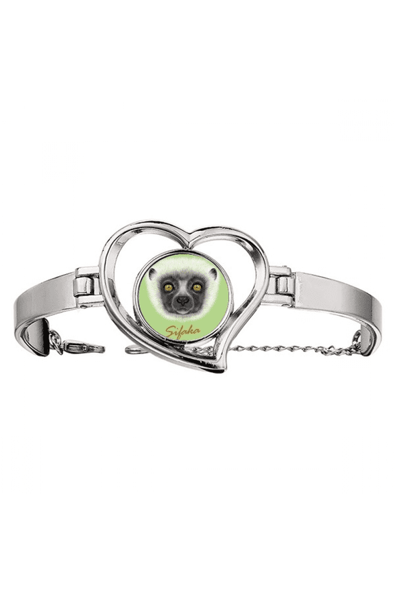 White Fluffy Sifaka Monkey Animal Bracelet Heart Jewelry Wire Bangle