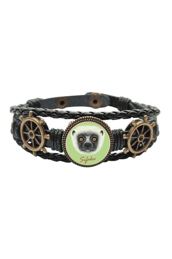 White Fluffy Sifaka Monkey Animal Leather Braided Ocean Bracelet Wristband