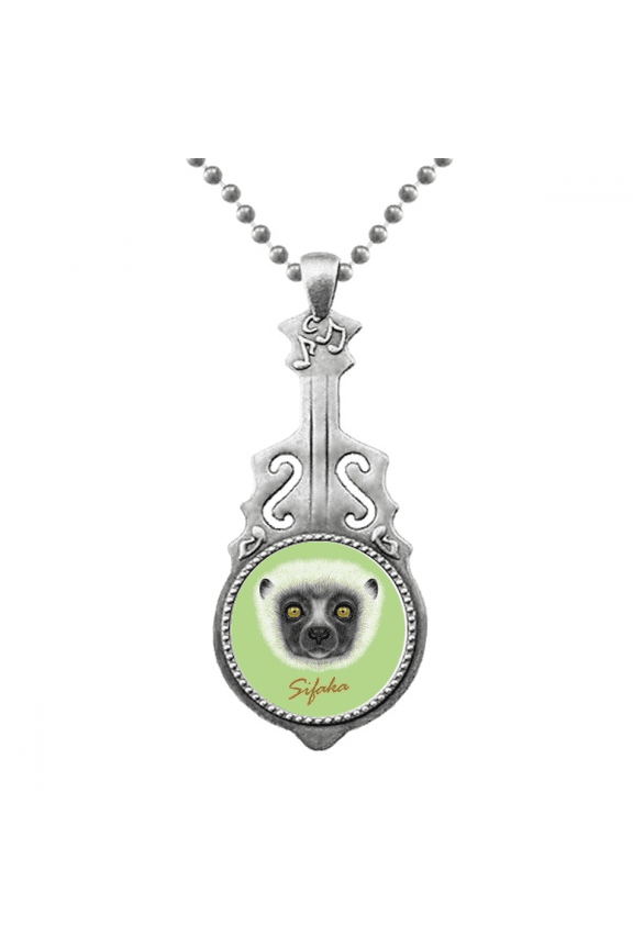 White Fluffy Sifaka Monkey Animal Pendant Jewelry Music Guitar Torque Hangtag