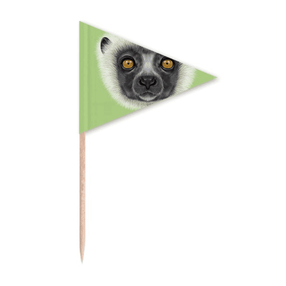 White Fluffy Sifaka Monkey Animal Toothpick Triangle Cupcake Toppers Flag