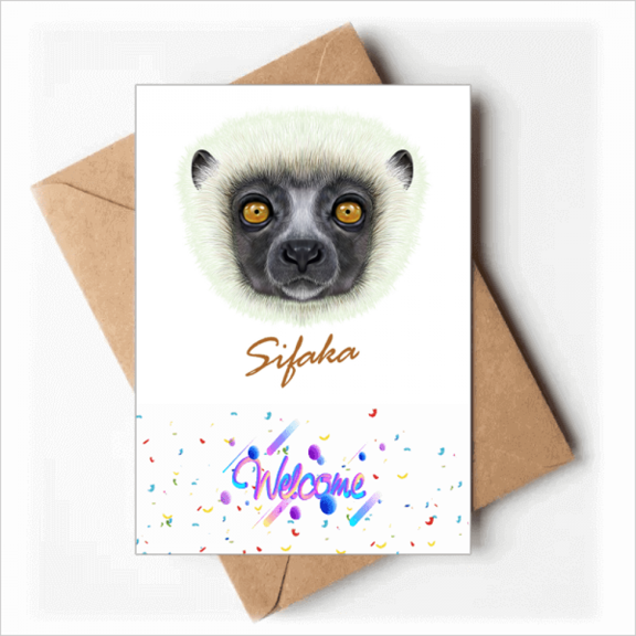 White Fluffy Sifaka Monkey Animal Welcome Back Greeting Cards Envelopes Blank