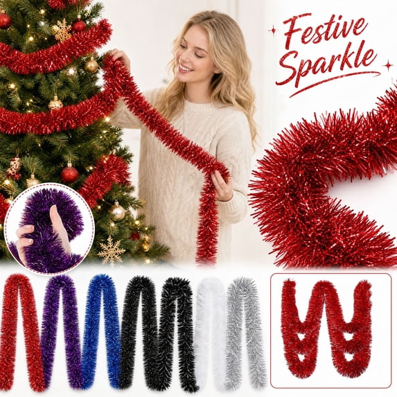 White Fluffy Tinsel Christmas Garland, Christmas Tree Decorations, Indoor Christmas Decorations, Winter Wonderland Decorations, 79 X 3.5 Inch Shiny Fuzzy Tinsel Strips for