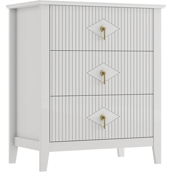 White Fluted Dresser for Bedroom, 32 Inch Wide Nightstand with Large Drawer, 3 Drawer End Table for Bedroom, Living Rooms, Offices, and Entryways