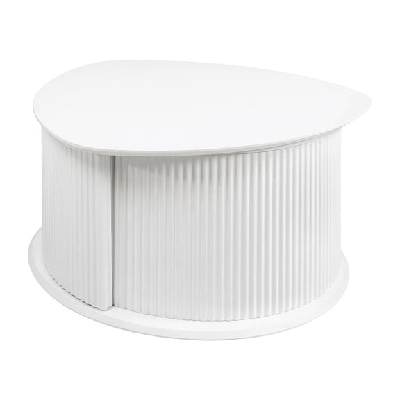 White Fluted Pedestal Triangle Coffee Table with MDF and Iron Base
