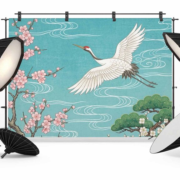 White Flying Crane Photography Backdrop 7x5FT, Watercolor Pink Cherry Green Pineapple Smoke Photo Backdrops, Background for Photography Studio Photo Studio Background, Back Drop for Photoshoot