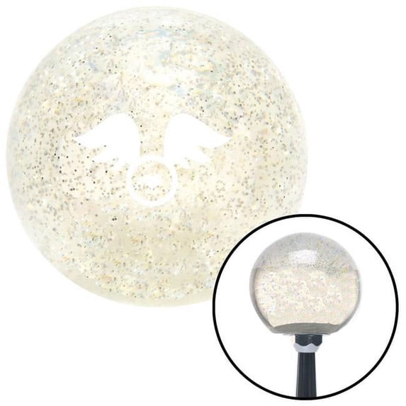 White Flying Encased Heart Clear Metal Flake Shift Knob with M16 x 1.5 Insert Auto