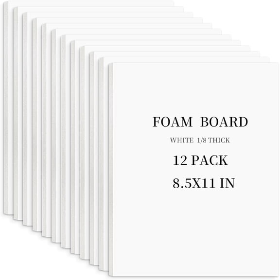 , White Foam Boards 12 Pack 8.5x11 Core Board, 1/8" Thick Acid Free Poster Board for Modeling, Billboard, Projects, Paintings and Display