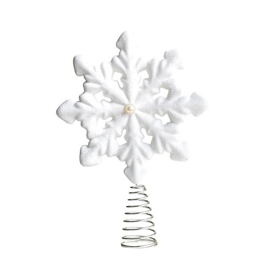 White Foam Glitter Three-Dimensional Snowflake Christmas Tree Topper Ornament with Spring Clip for Holiday Home Decor