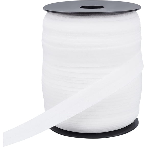 White Fold Over Elastic Ribbon 109 Yard Stretch Strap Cord Solid Color Sewing Ribbon 5/8 Inch Stretch Band Spool for Hair Ties Headbands Clothing DIY Craft Garment Sewing