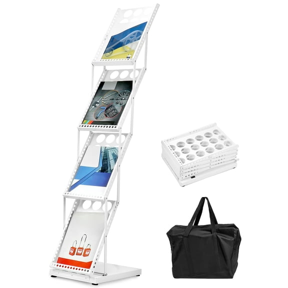White Foldable 4-Tier Brochure Display Stand For Office Store Exhibition Trade Show