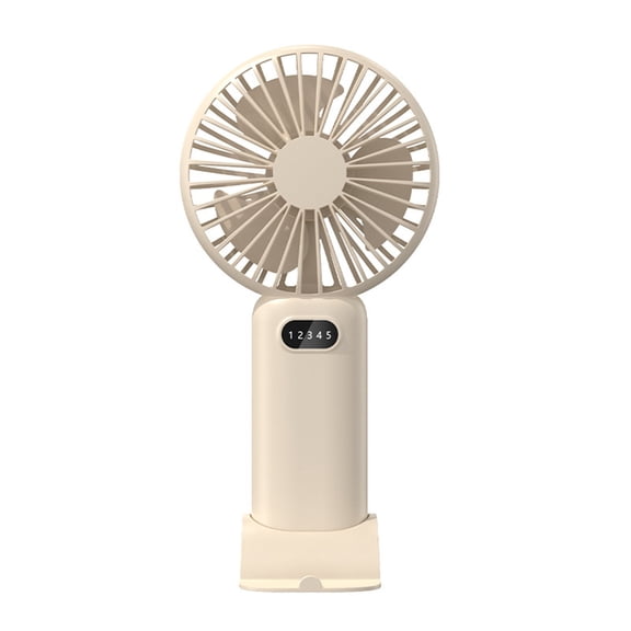 White Foldable Handheld Fan With Led Digital Display 5 Wind Levels Usb Rechargeable Portable Quiet For Office Outdoor Small Compact Strong Wind Battery Operated Lightweight