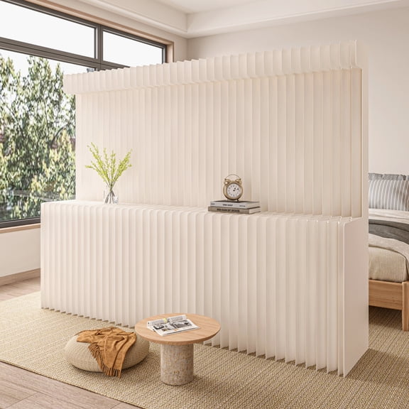 White Foldable Kraft Paper Room Divider, Freestanding Accordion Temporary Partition Wall Privacy Screen for Home Office