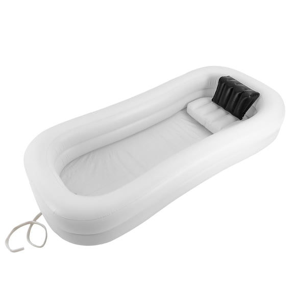 White Foldable PVC Inflatable Bathtub Set, Portable Shower Bath Tub with Water Bag & Electric Air Pump, Easy Inflation Bathing Tub for Bedridden Elderly Disabled Handicapped Home Care