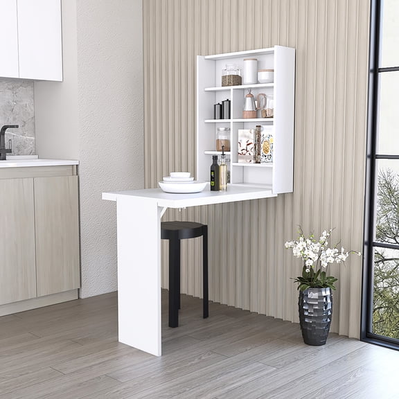 White Foldable Table with Seven Interior Shelving Units - Space - Saving for Room Decor