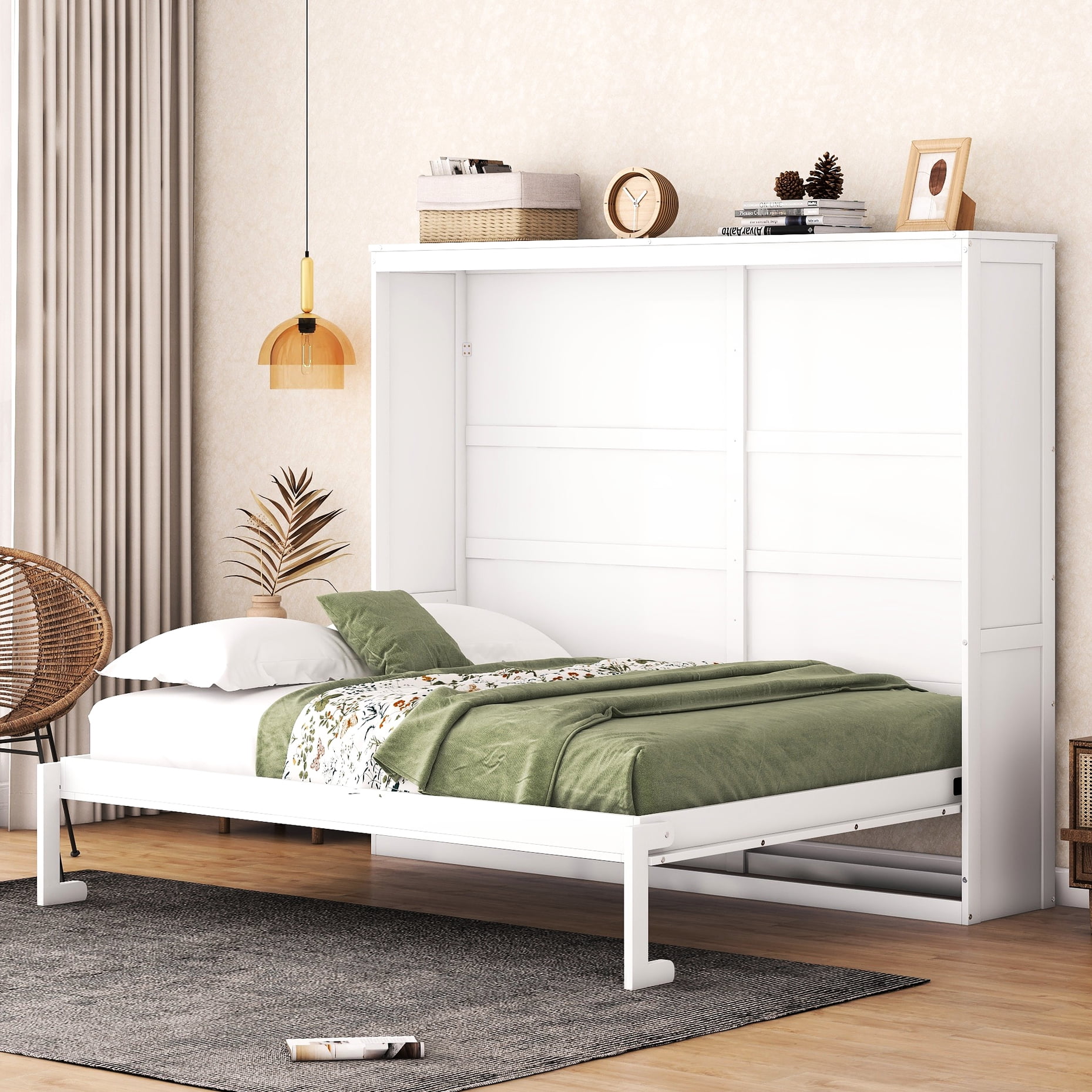 White Foldable Wall Bed , Queen - Add Elegance To Your Living Space ...