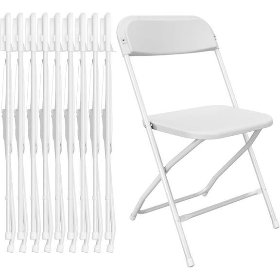 White Folding Chair, Plastic Folding Chairs 10 Pack for Outside, Indoor Outdoor Chairs with Steel Frame, Foldable Chair for Wedding Camping Dining Renting in Patio Lawn, 350LBS Capacity