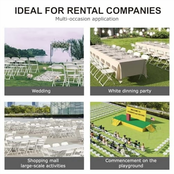 White Folding Chair, Plastic Folding Chairs 10 Pack for Outside, Indoor Outdoor Chairs with Steel Frame, Foldable Chair for Wedding Camping Dining Renting in Patio Lawn, 350LBS Cap