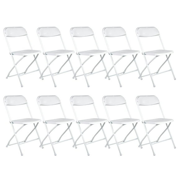 White Folding Chair (Steel-Poly Chair) Samson Series Heavy Duty | 2 Year Warranty by Chivari (10-Pack)