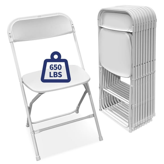 White Folding Chairs 10-Pack, Heavy Duty Plastic Event Chairs with 650 lb Capacity, Portable Stackable Chairs for Party Wedding Banquet, White