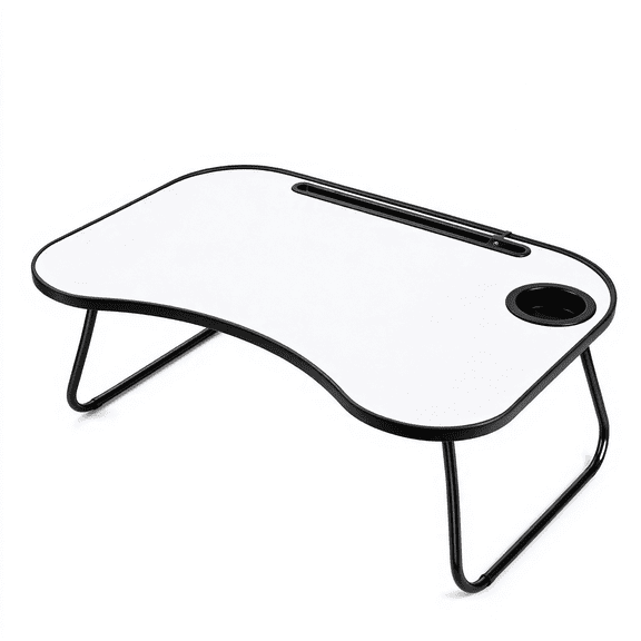 White Folding Laptop Desk Bed Tray Table with X-Shaped Metal Legs, Portable Lap Desk Stand for Bed Sofa Couch, Home Office Bedroom Study Furniture