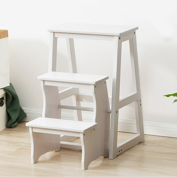 White Folding Library Ladder Chair Lightweight Portable Multifunctional Step Stool for Kitchens, Garages
