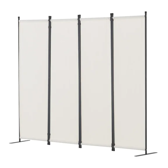 White Folding Room Divider - 4 Panel Fabric Partition Privacy Screen for Office, Bedroom, Dining Room & Study - Freestanding Design