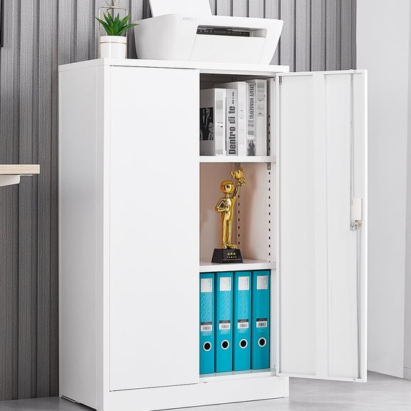 White Folding Storage Locker with Adjustable Dividers and Locking Doors for Home Office Suitable for Frequent Relocation
