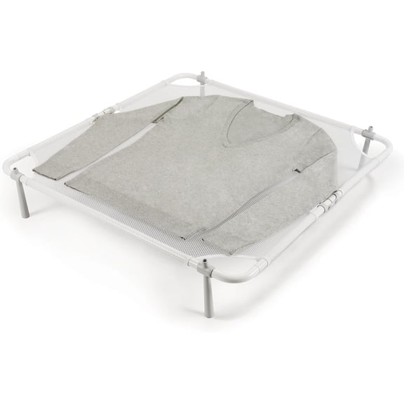 White Folding Sweater Drying Rack, 26" Square x 4-1/2" Height, Flat Laundry Dryer for Delicates