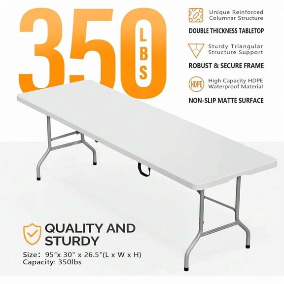 White Folding Table 6ft, Portable Collapsible Plastic Table For Party, Camping, Banquet, Craft, Dining, Wedding, Outdoor And Indoor Use