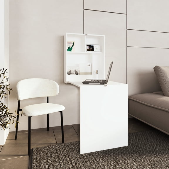 White Folding Table/Ample Display for Books/Convenient Storage in Small Homes