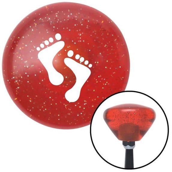 White Foot Prints Orange Retro Metal Flake Shift Knob with M16 x 1.5 Insert Shifter Brody