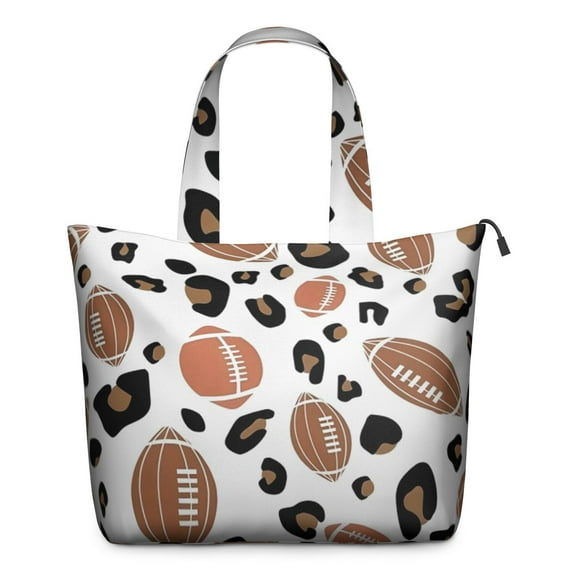 White Footballs with Leopard Spots Pattern Travel Tote Bags for Women Carry On,Large Weekender Bags for Women Travel,Multi Functional Duffle Bag for Work,Shopping,Sports