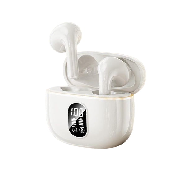 White For Immersive Listening, Active Noise Cancelling Bluetooth 5.3 Earbuds Include A Digital Display Case And 30H Total Playtime