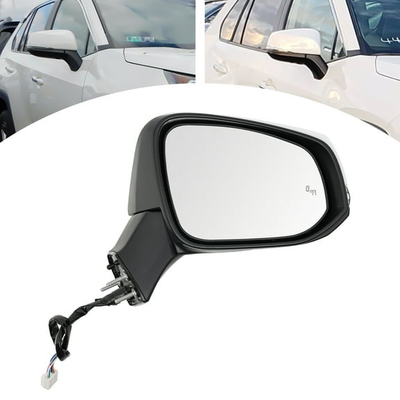 White Ford Mustang Side View Mirror, ABS Plastic, Heated, Power Adjustment, with Turn Signal Lamp, Right Side, Blind Spot Monitoring for 2019-2024 Toyota RAV4