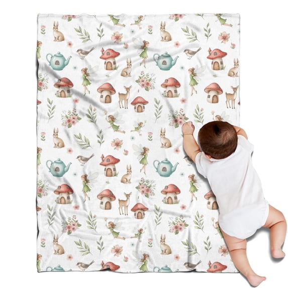 White Forest Fairy Pattern Blanket,Comfortable Soft Flannel Throw Blanket,All Season,Warm Lightweight Blankets for Sofa Bed Couch Living Room Chair,30"x40"