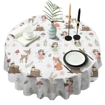 White Forest Fairy Pattern Round Tablecloth 60"x60",Wrinkle Wipeable Table Cloth for Kitchen Dining Room Picnic Patio Party