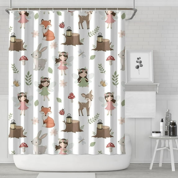 White Forest Fairy Pattern Shower Curtain 84"x72" ,Bathroom Decorative Shower Curtains Set with 12 Hooks,Modern Waterproof Washable Shower Curtain