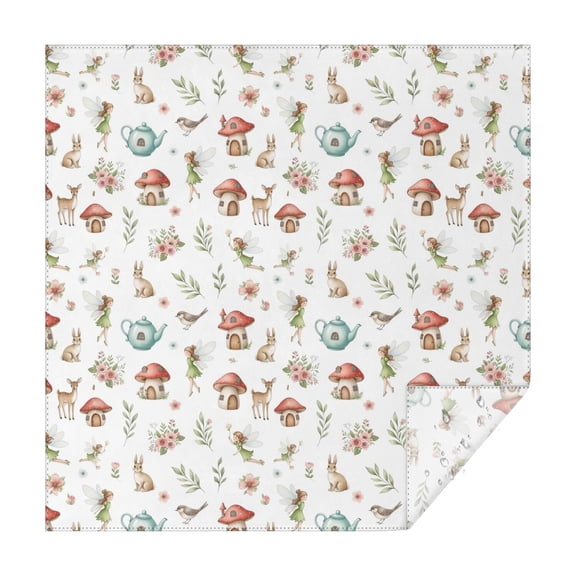 White Forest Fairy Pattern Square Tablecloth,Waterproof Square Table Cover,Wipeable Spillproof Washable Table Cover for Home Kitchen Party Decor 42"X42"(107x107cm)