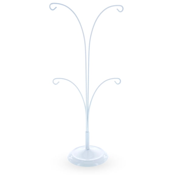 4-Arm Tree Branch White Painted Metal Ornament Display Stand 12 Inches