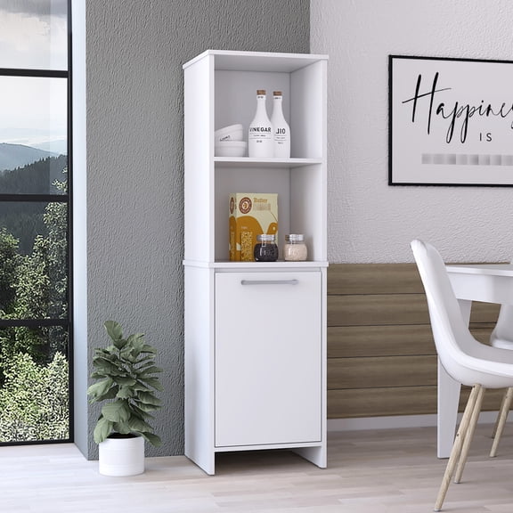 White Four Shelves Pantry Cabinet For Kitchen Efficiency, Modern Single Door Organization, Style