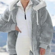 White Fox Hoodie Winter Coats for Women Plus Size Thick Warm Cashmere Parka with Fur Hood Fashion Windproof Puffer Jacket Big Collar Outerwear Winter Coats for Women